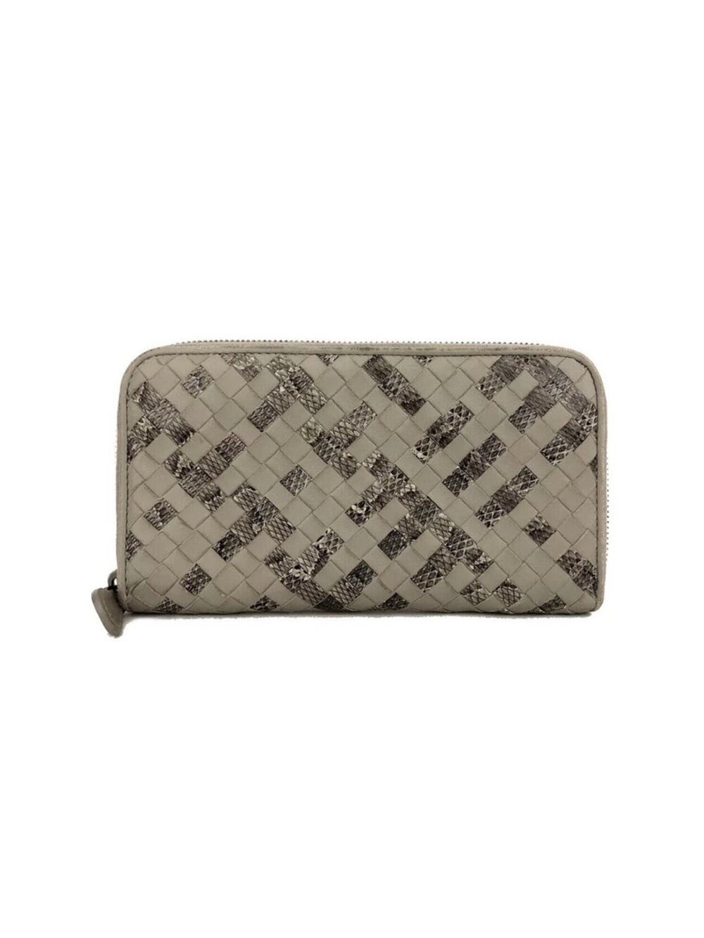 Authentic Bottega Veneta Intrecciato Lambskin Zip Around Long Wallet Gray
